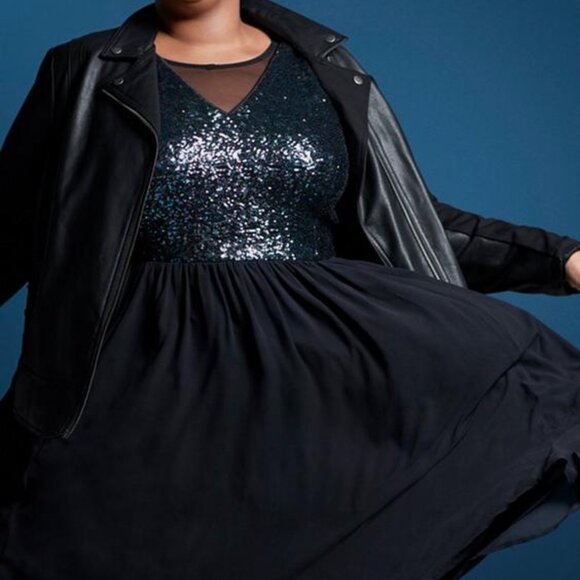 Torrid Black Sequin Chiffon Skater Midi - Picture 4 of 6